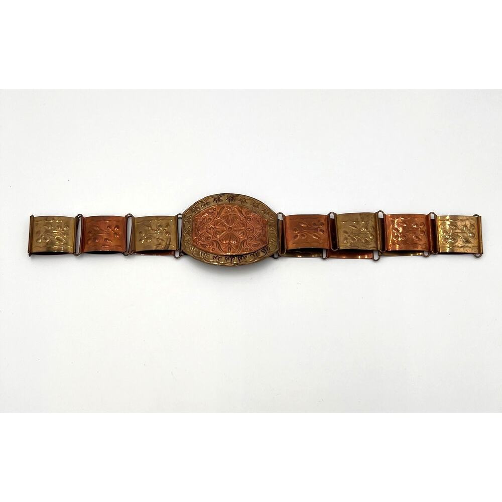 Vintage Belt Statement Brass Copper Wide Link Embossed Floral Boho Western Y2K